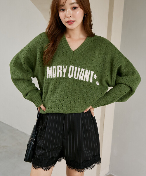 MARY QUANT × PUBLUX/マリークワント 別注 アイレット Vネック ロゴ ニット　限定展開