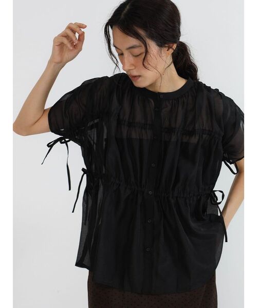 FIKA.(フィーカ)の「Sheer gathered blouse(シャツ/ブラウス・レディース・ブラウン/ブラック・MEDIUM)」の1枚目の写真