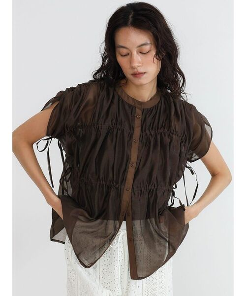 FIKA.(フィーカ)の「Sheer gathered blouse(シャツ/ブラウス・レディース・ブラウン/ブラック・MEDIUM)」の5枚目の写真