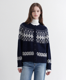 Wool Jacquard Knit Cardigan (navy)