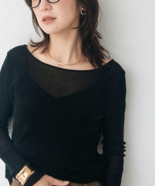 RIVE DROITE(リヴドロワ)の「フロッキーチュールバックオープンTee(オフィスカジュアル/秋服)(Tシャツ/カットソー・レディース・ブラック/ブラウン/ホワイト系その他・FREE)」の2枚目の写真
