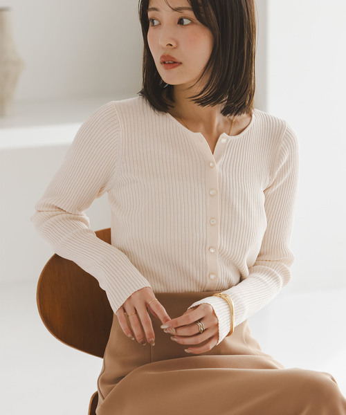 Noble（ノーブル）の「《追加》CO/SILK リブカーディガン（カーディガン/ボレロ・レディース・ホワイト系その他/ブラック・FREE）」の2枚目の写真