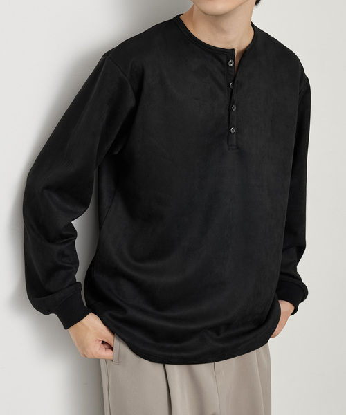MONO-MART(モノマート)の「フェード ラウンドヘム コンパクトフィット ヘンリーネックカットソー<イージーケア>(Tシャツ/カットソー・メンズ・ライトグレー/ブラック/ダークグレー/ダークブラウン系/ダークネイビー・L/M)」の1枚目の写真