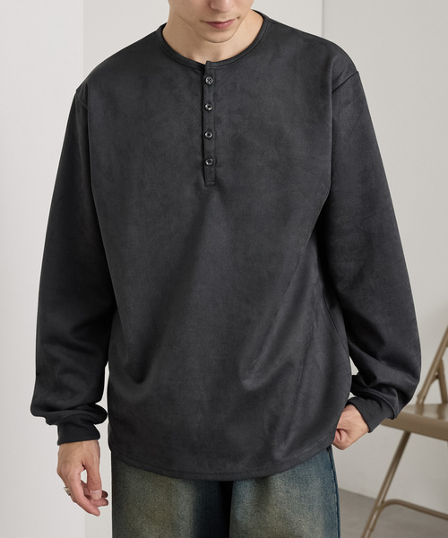 MONO-MART(モノマート)の「フェード ラウンドヘム コンパクトフィット ヘンリーネックカットソー<イージーケア>(Tシャツ/カットソー・メンズ・ライトグレー/ブラック/ダークグレー/ダークブラウン系/ダークネイビー・L/M)」の18枚目の写真