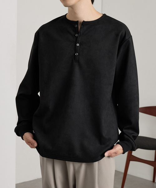 MONO-MART(モノマート)の「フェード ラウンドヘム コンパクトフィット ヘンリーネックカットソー<イージーケア>(Tシャツ/カットソー・メンズ・ライトグレー/ブラック/ダークグレー/ダークブラウン系/ダークネイビー・L/M)」の12枚目の写真