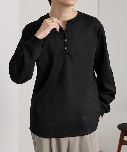 MONO-MART(モノマート)の「フェード ラウンドヘム コンパクトフィット ヘンリーネックカットソー<イージーケア>(Tシャツ/カットソー・メンズ・ライトグレー/ブラック/ダークグレー/ダークブラウン系/ダークネイビー・L/M)」の14枚目の写真