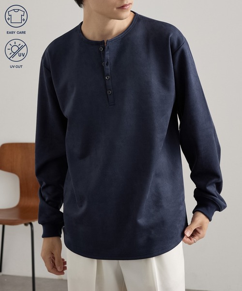 MONO-MART(モノマート)の「フェード ラウンドヘム コンパクトフィット ヘンリーネックカットソー<イージーケア>(Tシャツ/カットソー・メンズ・ライトグレー/ブラック/ダークグレー/ダークブラウン系/ダークネイビー・L/M)」の10枚目の写真