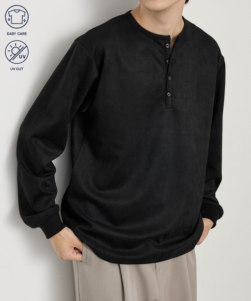 MONO-MART(モノマート)の「フェード ラウンドヘム コンパクトフィット ヘンリーネックカットソー<イージーケア>(Tシャツ/カットソー・メンズ・ライトグレー/ブラック/ダークグレー/ダークブラウン系/ダークネイビー・L/M)」の7枚目の写真