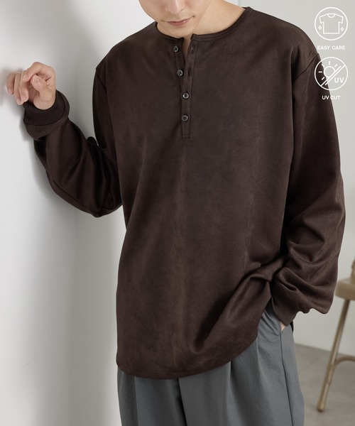 MONO-MART(モノマート)の「フェード ラウンドヘム コンパクトフィット ヘンリーネックカットソー<イージーケア>(Tシャツ/カットソー・メンズ・ライトグレー/ブラック/ダークグレー/ダークブラウン系/ダークネイビー・L/M)」の11枚目の写真