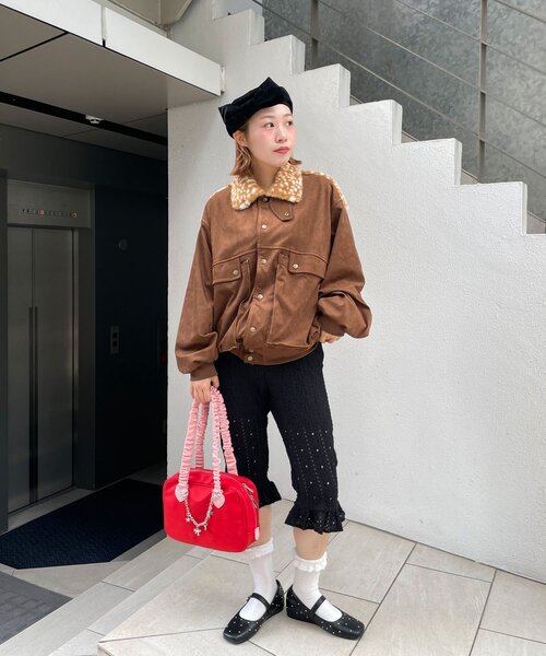 HELLO.SANFRANCISCO（ハローサンフランシスコ）の「【HELLO.SANFRANCISCO/ハローサンフランシスコ】バンビ柄ビックポケットスウェードアウター（ブルゾン・レディース・ブラウン/ピンク・ONE SIZE）」の9枚目の写真