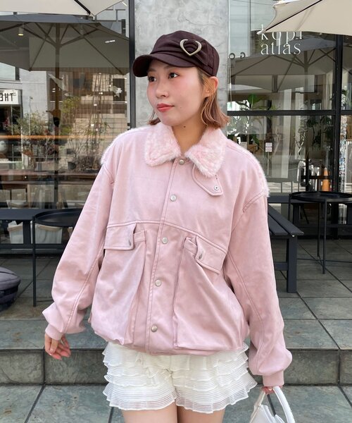 HELLO.SANFRANCISCO（ハローサンフランシスコ）の「【HELLO.SANFRANCISCO/ハローサンフランシスコ】バンビ柄ビックポケットスウェードアウター（ブルゾン・レディース・ブラウン/ピンク・ONE SIZE）」の19枚目の写真