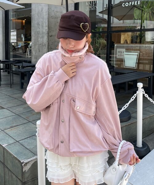 HELLO.SANFRANCISCO（ハローサンフランシスコ）の「【HELLO.SANFRANCISCO/ハローサンフランシスコ】バンビ柄ビックポケットスウェードアウター（ブルゾン・レディース・ブラウン/ピンク・ONE SIZE）」の22枚目の写真