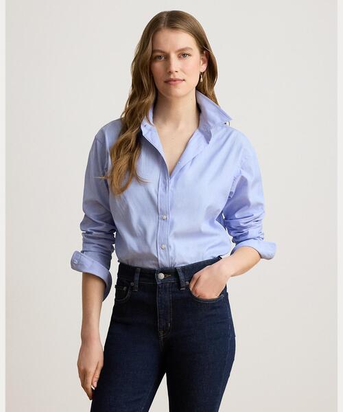 LAUREN RALPH LAUREN(ローレン ラルフ ローレン)の「リラックス フィット エンドオンエンド コットン シャツ(シャツ/ブラウス・レディース・ブルー・L/XXS/XS/XL/S/M)」の1枚目の写真