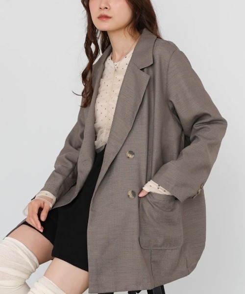 Bab(バブ)の「バックリボンダブルジャケット(テーラードジャケット・レディース・モカ/グレイッシュベージュ/ブラック・MEDIUM)」の1枚目の写真