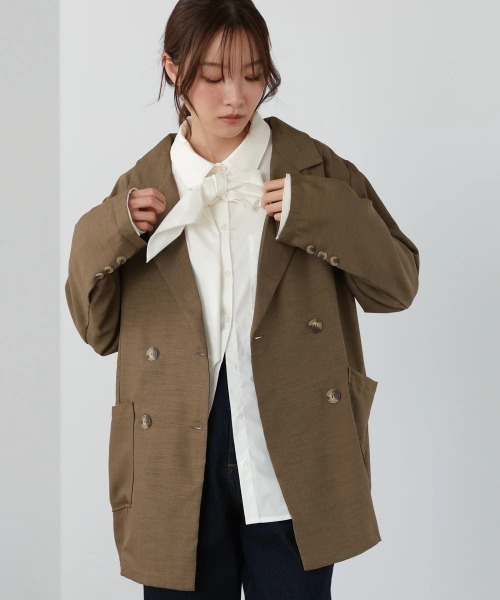 Bab(バブ)の「バックリボンダブルジャケット(テーラードジャケット・レディース・モカ/グレイッシュベージュ/ブラック・MEDIUM)」の14枚目の写真