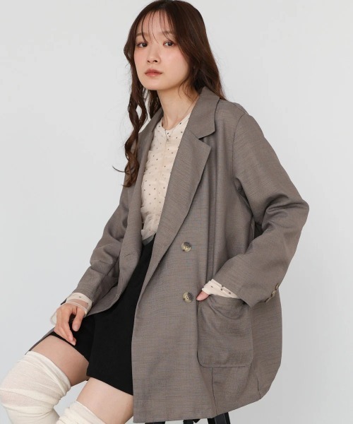 Bab(バブ)の「バックリボンダブルジャケット(テーラードジャケット・レディース・モカ/グレイッシュベージュ/ブラック・MEDIUM)」の10枚目の写真