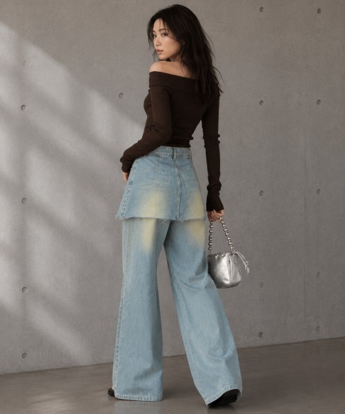 center i(センターアイ)の「スカートレイヤード ダメージワイドデニムパンツ(デニムパンツ・レディース・ブルー・M/S)」の6枚目の写真