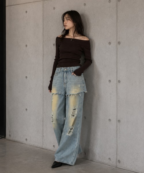 center i(センターアイ)の「スカートレイヤード ダメージワイドデニムパンツ(デニムパンツ・レディース・ブルー・M/S)」の7枚目の写真