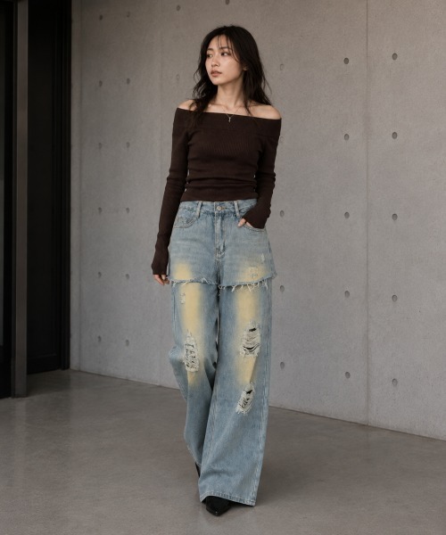 center i(センターアイ)の「スカートレイヤード ダメージワイドデニムパンツ(デニムパンツ・レディース・ブルー・M/S)」の8枚目の写真