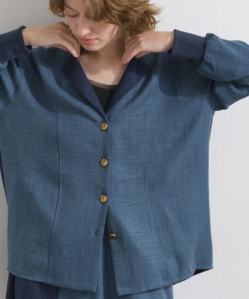 Material（Avenue）（マテリアル）の「【Material】ワッシャースラブ 配色 テーラードカラー リブ袖口 シャツ ジャケット（テーラードジャケット・レディース・ブラウン/チャコール/インディゴブルー・FREE）」の14枚目の写真