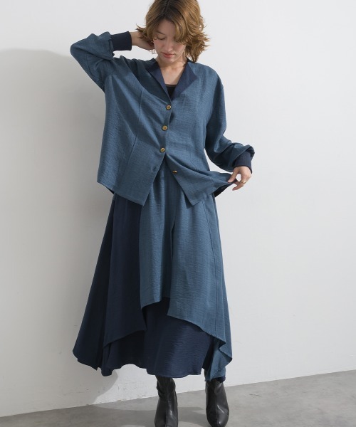 Material（Avenue）（マテリアル）の「【Material】ワッシャースラブ 配色 テーラードカラー リブ袖口 シャツ ジャケット（テーラードジャケット・レディース・ブラウン/チャコール/インディゴブルー・FREE）」の15枚目の写真