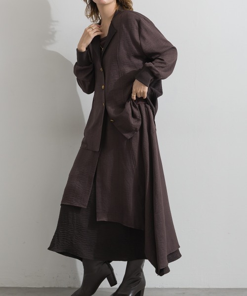 Material（Avenue）（マテリアル）の「【Material】ワッシャースラブ 配色 テーラードカラー リブ袖口 シャツ ジャケット（テーラードジャケット・レディース・ブラウン/チャコール/インディゴブルー・FREE）」の17枚目の写真