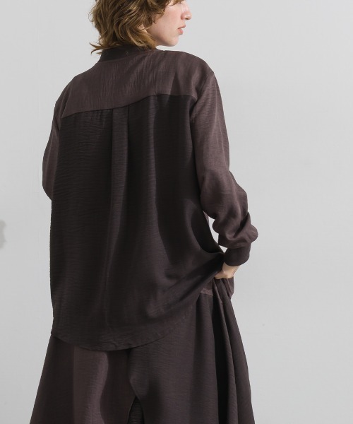 Material（Avenue）（マテリアル）の「【Material】ワッシャースラブ 配色 テーラードカラー リブ袖口 シャツ ジャケット（テーラードジャケット・レディース・ブラウン/チャコール/インディゴブルー・FREE）」の18枚目の写真