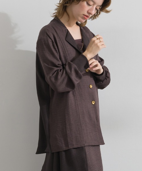 Material（Avenue）（マテリアル）の「【Material】ワッシャースラブ 配色 テーラードカラー リブ袖口 シャツ ジャケット（テーラードジャケット・レディース・ブラウン/チャコール/インディゴブルー・FREE）」の19枚目の写真