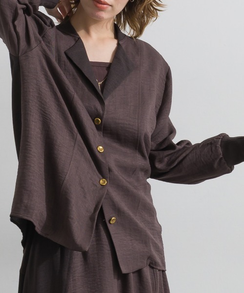 Material（Avenue）（マテリアル）の「【Material】ワッシャースラブ 配色 テーラードカラー リブ袖口 シャツ ジャケット（テーラードジャケット・レディース・ブラウン/チャコール/インディゴブルー・FREE）」の20枚目の写真