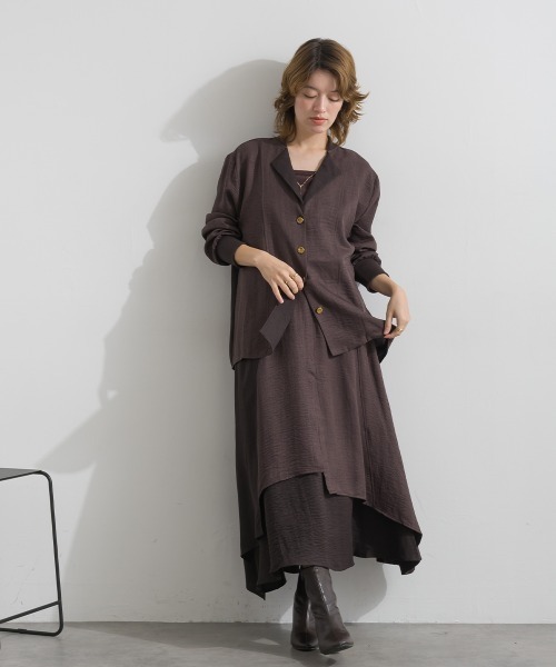 Material（Avenue）（マテリアル）の「【Material】ワッシャースラブ 配色 テーラードカラー リブ袖口 シャツ ジャケット（テーラードジャケット・レディース・ブラウン/チャコール/インディゴブルー・FREE）」の21枚目の写真