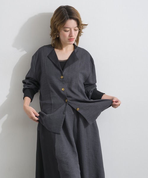 Material（Avenue）（マテリアル）の「【Material】ワッシャースラブ 配色 テーラードカラー リブ袖口 シャツ ジャケット（テーラードジャケット・レディース・ブラウン/チャコール/インディゴブルー・FREE）」の22枚目の写真