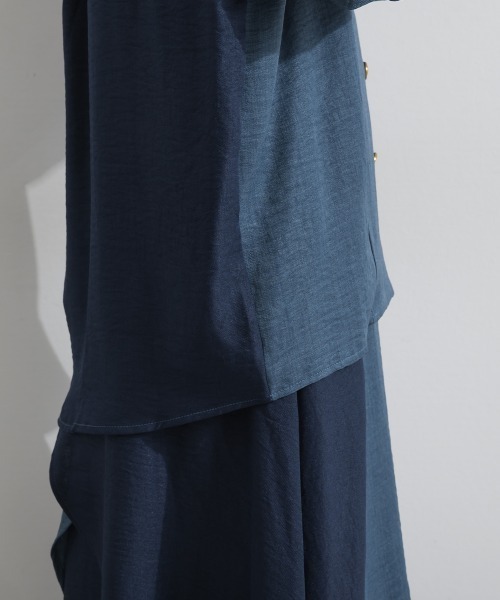 Material（Avenue）（マテリアル）の「【Material】ワッシャースラブ 配色 テーラードカラー リブ袖口 シャツ ジャケット（テーラードジャケット・レディース・ブラウン/チャコール/インディゴブルー・FREE）」の5枚目の写真