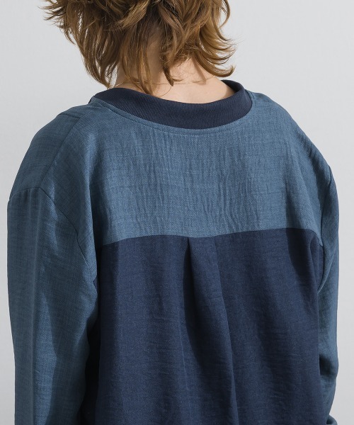 Material（Avenue）（マテリアル）の「【Material】ワッシャースラブ 配色 テーラードカラー リブ袖口 シャツ ジャケット（テーラードジャケット・レディース・ブラウン/チャコール/インディゴブルー・FREE）」の6枚目の写真