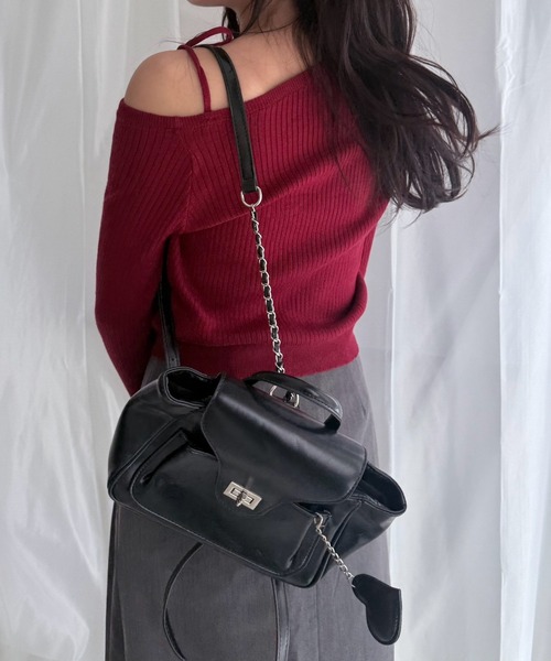 merrylatte(メリーラテ)の「ワンショルダー リボンデザイン リブニット アシンメトリー スリムトップス(ニット/セーター・レディース・ホワイト/レッド/ブラック・FREE)」の13枚目の写真