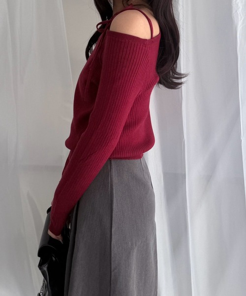 merrylatte(メリーラテ)の「ワンショルダー リボンデザイン リブニット アシンメトリー スリムトップス(ニット/セーター・レディース・ホワイト/レッド/ブラック・FREE)」の16枚目の写真