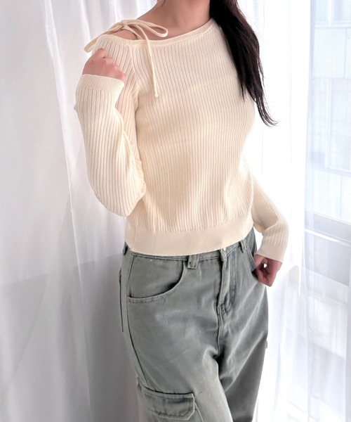 merrylatte(メリーラテ)の「ワンショルダー リボンデザイン リブニット アシンメトリー スリムトップス(ニット/セーター・レディース・ホワイト/レッド/ブラック・FREE)」の19枚目の写真