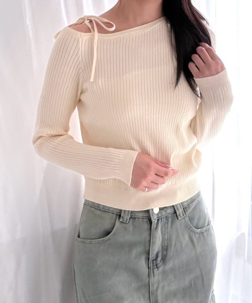 merrylatte(メリーラテ)の「ワンショルダー リボンデザイン リブニット アシンメトリー スリムトップス(ニット/セーター・レディース・ホワイト/レッド/ブラック・FREE)」の21枚目の写真