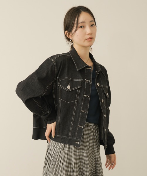 Bou Jeloud(ブージュルード)の「【セットアップ対応】ドッキングデニムジャケット(デニムジャケット・レディース・キャメル/ブラック・38)」の4枚目の写真