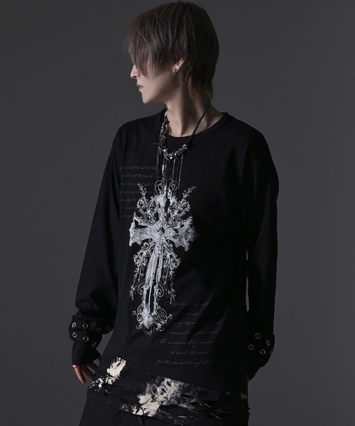 SILVER BULLET(シルバーバレット)の「『PSYCHO NATION/サイコネーション』クラッシュ加工タイダイフェイクレイヤードデザインロンT(Tシャツ/カットソー・レディース・ブラック系2/ブラック系1・L/M)」の4枚目の写真