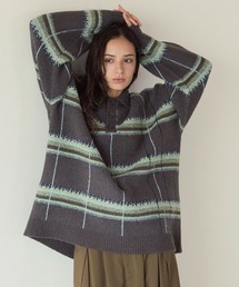 《UNISEX》メランジチェックポロニット