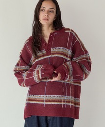 《UNISEX》メランジチェックポロニット