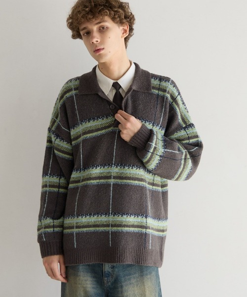 PBLIM(ページボーイリム)の「《UNISEX》メランジチェックポロニット(ニット/セーター・レディース・ボルドー/ブラウン/グレー・FREE)」の20枚目の写真