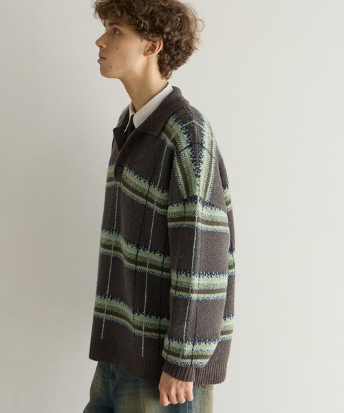 PBLIM(ページボーイリム)の「《UNISEX》メランジチェックポロニット(ニット/セーター・レディース・ボルドー/ブラウン/グレー・FREE)」の21枚目の写真