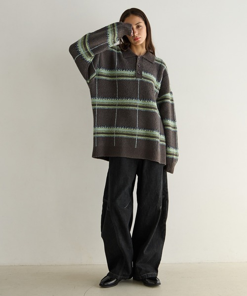 PBLIM(ページボーイリム)の「《UNISEX》メランジチェックポロニット(ニット/セーター・レディース・ボルドー/ブラウン/グレー・FREE)」の15枚目の写真