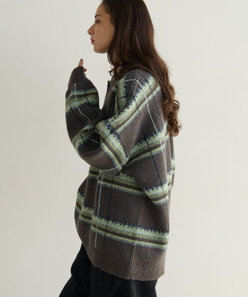 PBLIM(ページボーイリム)の「《UNISEX》メランジチェックポロニット(ニット/セーター・レディース・ボルドー/ブラウン/グレー・FREE)」の13枚目の写真
