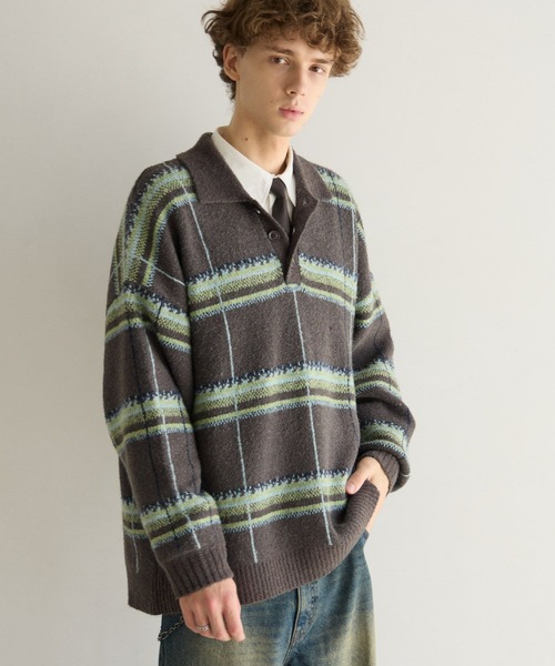 PBLIM(ページボーイリム)の「《UNISEX》メランジチェックポロニット(ニット/セーター・レディース・ボルドー/ブラウン/グレー・FREE)」の19枚目の写真