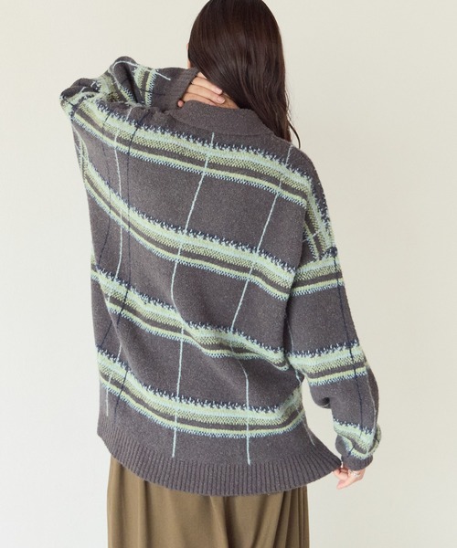 PBLIM(ページボーイリム)の「《UNISEX》メランジチェックポロニット(ニット/セーター・レディース・ボルドー/ブラウン/グレー・FREE)」の7枚目の写真