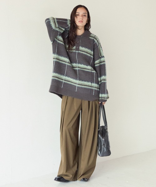 PBLIM(ページボーイリム)の「《UNISEX》メランジチェックポロニット(ニット/セーター・レディース・ボルドー/ブラウン/グレー・FREE)」の8枚目の写真