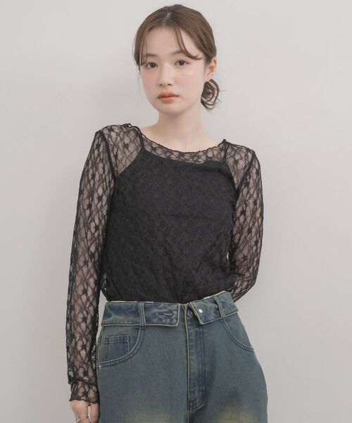 RETRO GIRL(レトロガール)の「レースプルオーバー(Tシャツ/カットソー・レディース・ブラック/オフホワイト・FREE)」の17枚目の写真