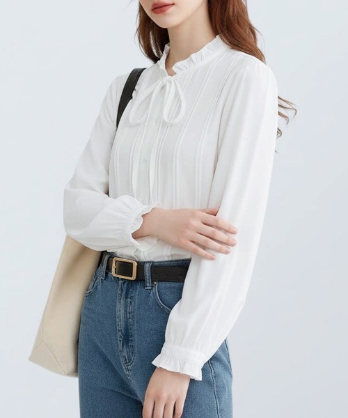 ONEP STAR(ワンピスター)の「フリルネックピンタック長袖ボウタイブラウス(シャツ/ブラウス・レディース・ホワイト・X-LARGE/LARGE/MEDIUM)」の13枚目の写真